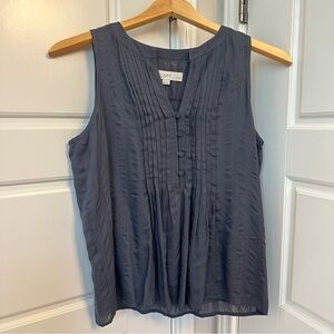 LOFT Sleeveless Henley Blouse - Dark Steel Gray